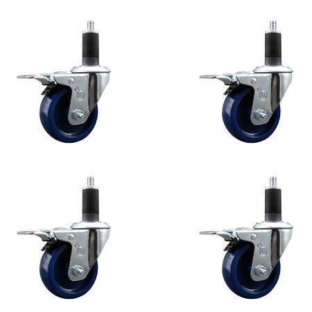 Service Caster 3.5'' SS Solid Poly Swivel 1-1/4'' Expanding Stem Caster Set Total Lock Brake, 4PK SCC-SSEXTTL20S3514-SPUS-114-4